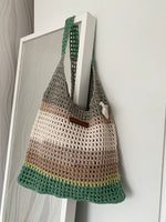 Load image into Gallery viewer, Green Beige Shopper Bag - Theara Collective Handmade - Theara Collective
